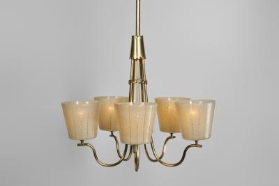 Swedish Modern Brass and Glass Chandelier Sweden 1940s