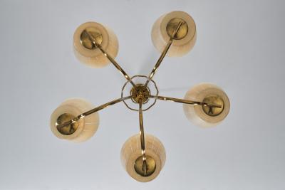 Swedish Modern Brass and Glass Chandelier Sweden 1940s