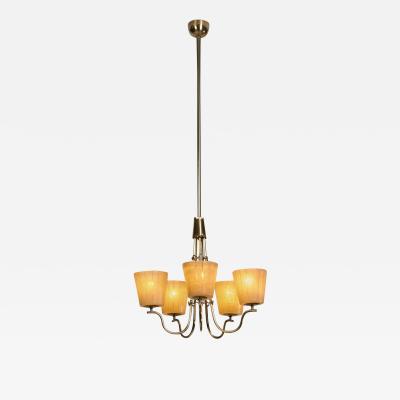 Swedish Modern Brass and Glass Chandelier Sweden 1940s