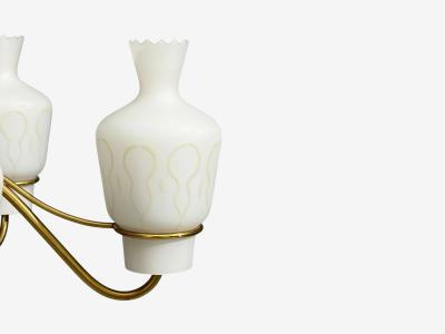 Swedish Modern Chandelier Brass Mahogany Glass Sweden 1940s
