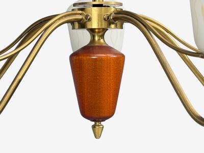 Swedish Modern Chandelier Brass Mahogany Glass Sweden 1940s