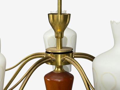 Swedish Modern Chandelier Brass Mahogany Glass Sweden 1940s