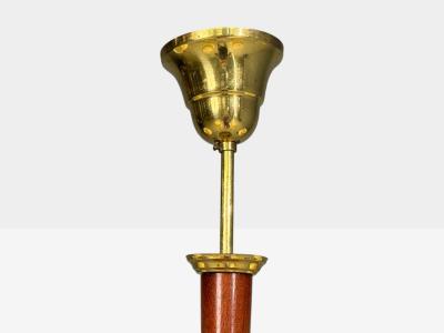Swedish Modern Chandelier Brass Wood Yellow Glass Sweden 1950s