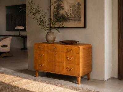 Swedish Modern Chest of Drawers Elm Brass Sweden 1940s