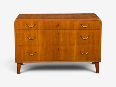 Swedish Modern Chest of Drawers Elm Brass Sweden 1940s