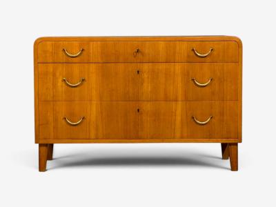 Swedish Modern Chest of Drawers Elm Brass Sweden 1940s