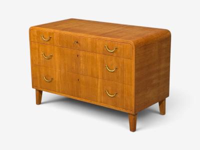 Swedish Modern Chest of Drawers Elm Brass Sweden 1940s