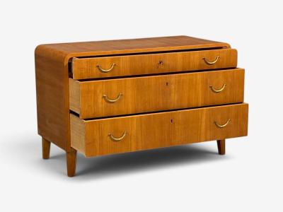 Swedish Modern Chest of Drawers Elm Brass Sweden 1940s