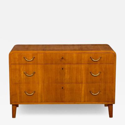 Swedish Modern Chest of Drawers Elm Brass Sweden 1940s