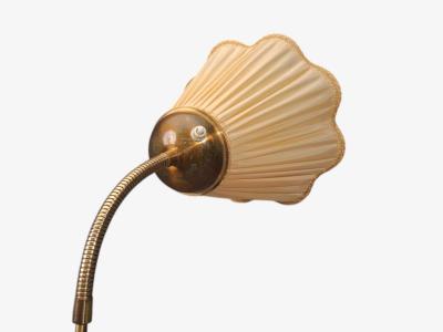 Swedish Modern Double Light Floor Lamp Wood Brass Fabric Sweden 1950s