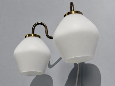 Swedish Modern Double Wall Sconce Brass Glass Sweden 1980s