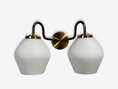 Swedish Modern Double Wall Sconce Brass Glass Sweden 1980s