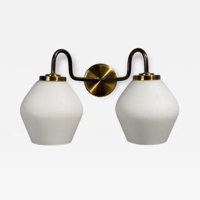 Swedish Modern Double Wall Sconce Brass Glass Sweden 1980s