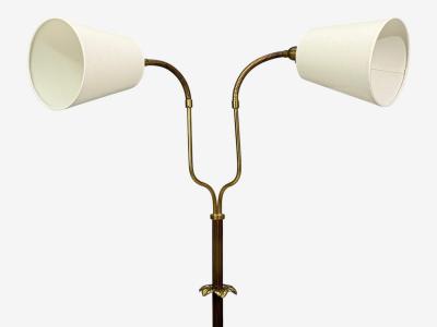 Swedish Modern Dual Head Floor Lamp Reeded Brass Sweden 1950s