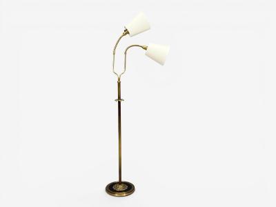 Swedish Modern Dual Head Floor Lamp Reeded Brass Sweden 1950s