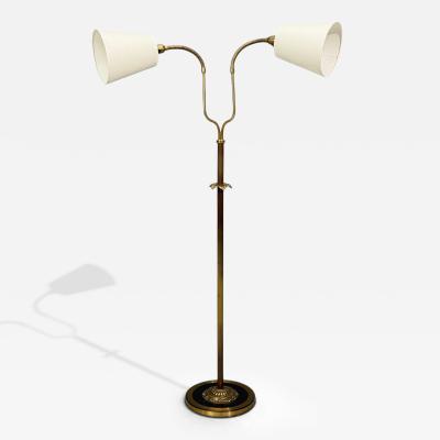 Swedish Modern Dual Head Floor Lamp Reeded Brass Sweden 1950s