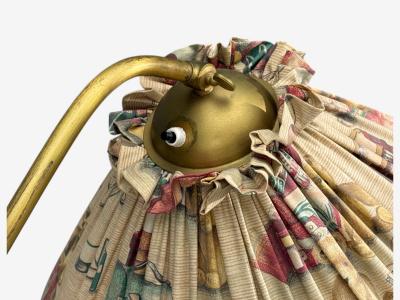 Swedish Modern Floor Lamp Elm Brass Cord Beige Fabric Sweden 1940s