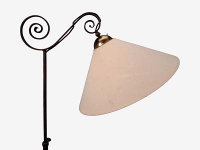 Swedish Modern Floor Lamp Forged Iron Fabric Brass Sweden 1950s