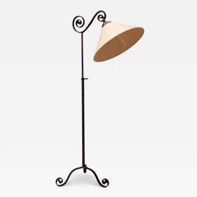 Swedish Modern Floor Lamp Forged Iron Fabric Brass Sweden 1950s
