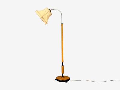 Swedish Modern Floor Lamp Oak Ebonized Wood Suede Sweden 1950s