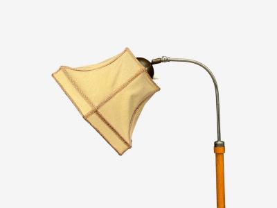 Swedish Modern Floor Lamp Oak Ebonized Wood Suede Sweden 1950s