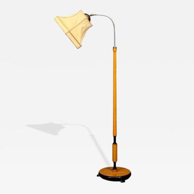 Swedish Modern Floor Lamp Oak Ebonized Wood Suede Sweden 1950s