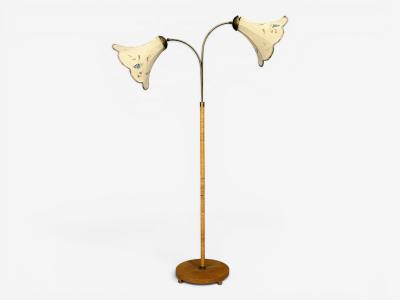 Swedish Modern Floor Lamp Rattan Elm Fabric Sweden 1940s