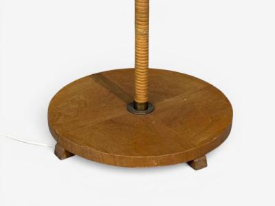 Swedish Modern Floor Lamp Rattan Elm Fabric Sweden 1940s