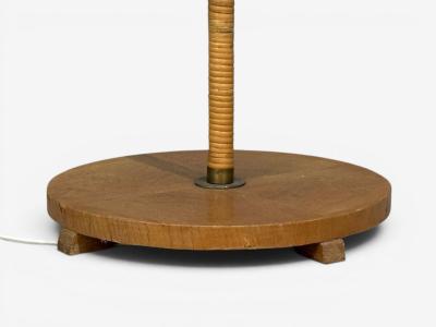 Swedish Modern Floor Lamp Rattan Elm Fabric Sweden 1940s
