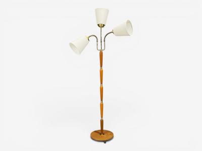 Swedish Modern Floor Lamp Stained Wood Fabric Sweden 1950s