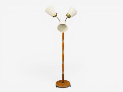 Swedish Modern Floor Lamp Stained Wood Fabric Sweden 1950s