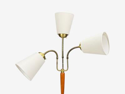 Swedish Modern Floor Lamp Stained Wood Fabric Sweden 1950s