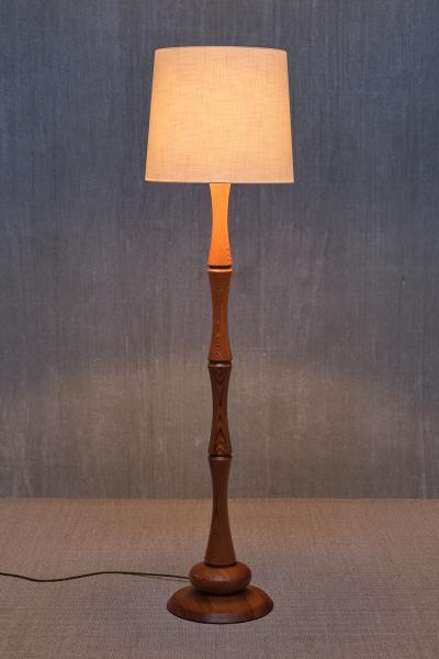 Swedish Modern Floor Lamp in Carved Solid Pine Wood 1960s