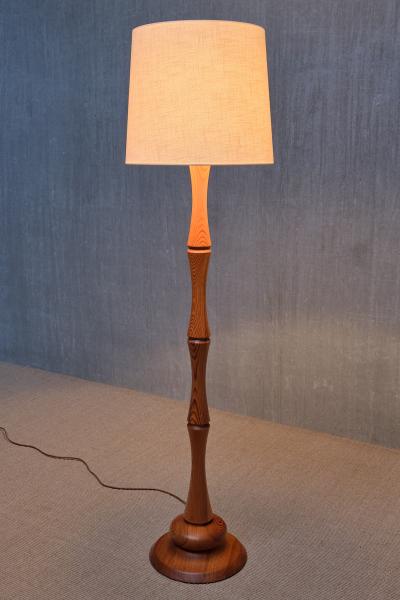 Swedish Modern Floor Lamp in Carved Solid Pine Wood 1960s