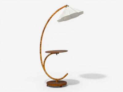 Swedish Modern Floor Lamp with Shelf Birch Brass Sweden 1930s