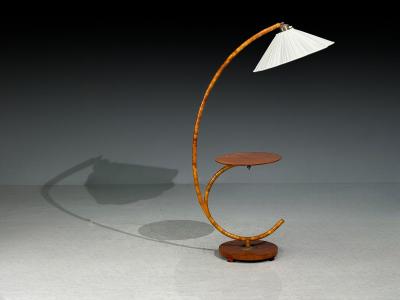 Swedish Modern Floor Lamp with Shelf Birch Brass Sweden 1930s