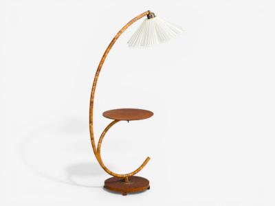 Swedish Modern Floor Lamp with Shelf Birch Brass Sweden 1930s