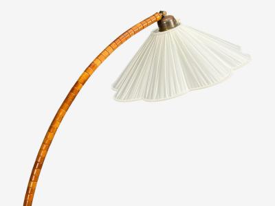 Swedish Modern Floor Lamp with Shelf Birch Brass Sweden 1930s