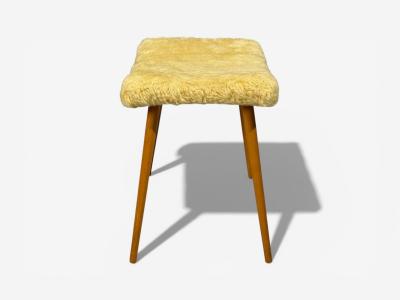 Swedish Modern Footstools Imitation Fur Wood Sweden 1950s