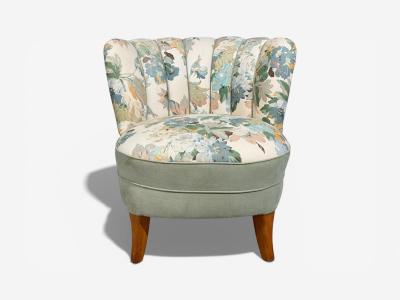 Swedish Modern Lounge Chair Floral Fabric Beech Sweden 1950s
