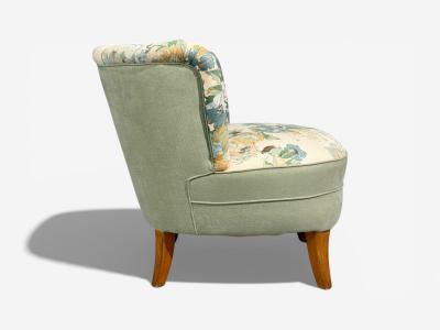 Swedish Modern Lounge Chair Floral Fabric Beech Sweden 1950s
