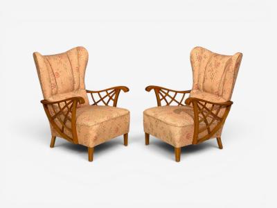 Swedish Modern Lounge Chairs Braided Wood Fabric Sweden 1930s