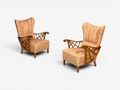 Swedish Modern Lounge Chairs Braided Wood Fabric Sweden 1930s