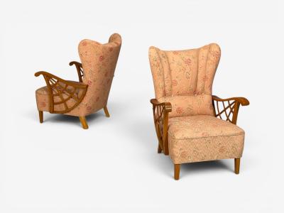 Swedish Modern Lounge Chairs Braided Wood Fabric Sweden 1930s