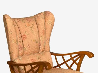 Swedish Modern Lounge Chairs Braided Wood Fabric Sweden 1930s