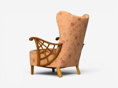 Swedish Modern Lounge Chairs Braided Wood Fabric Sweden 1930s