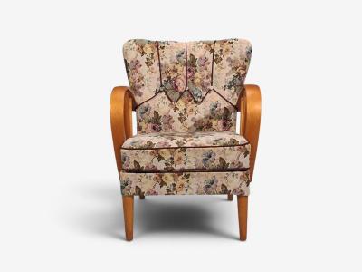 Swedish Modern Lounge Chairs Elm Floral Fabric Sweden 1940s