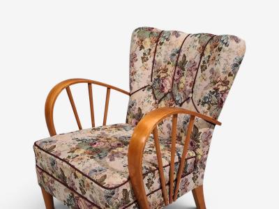 Swedish Modern Lounge Chairs Elm Floral Fabric Sweden 1940s