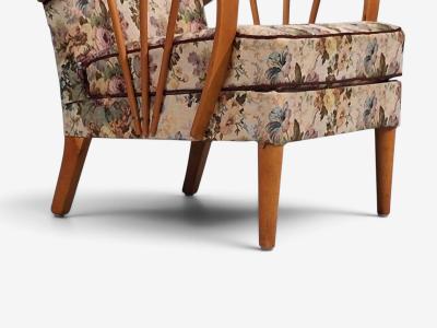 Swedish Modern Lounge Chairs Elm Floral Fabric Sweden 1940s