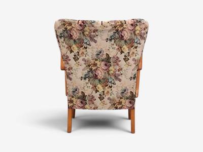 Swedish Modern Lounge Chairs Elm Floral Fabric Sweden 1940s